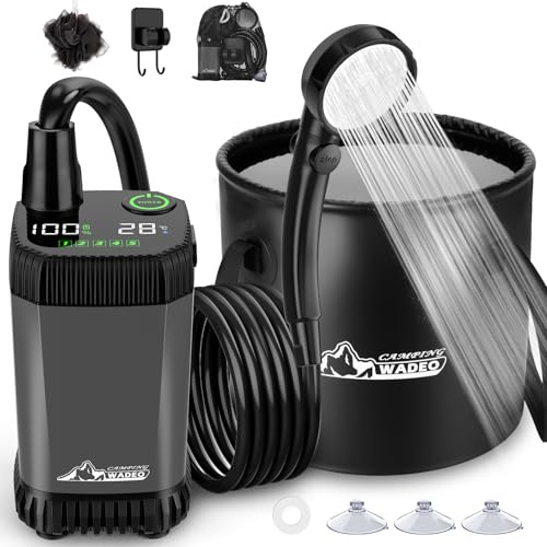 WADEO Doccia da Campeggio, [Secchio da 20L] Batteria Ricaricabile, Doccia Portatile per Spiaggia, Animali, Auto, Giardino (Grigio)