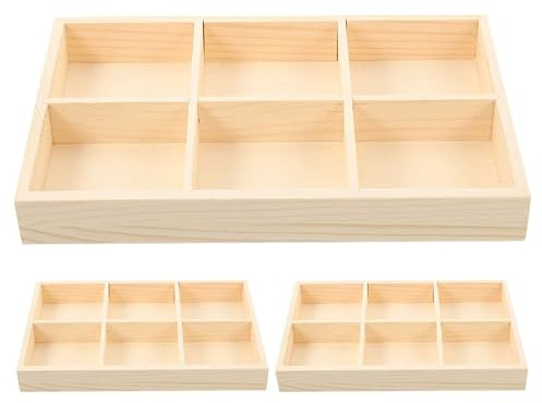 VICASKY 3pcs Wooden Organizer Box with Dividers Multi Use Wood Storage Tray for Crayons and Small Items Space Efficient Desk and Shelf Container Natural Wood Sectioned Organizer