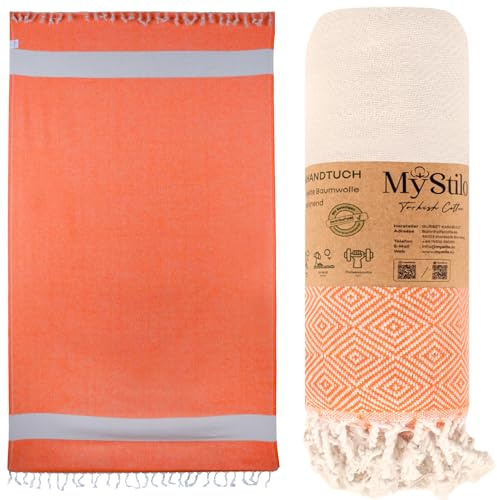 MyStilo strandhandduk bastuhandduk XXL – tjock, mjuk badhandduk 100 x 200 cm, snabbtorkande – premium hamam-handduk med diamantmönster för män, kvinnor (orange)