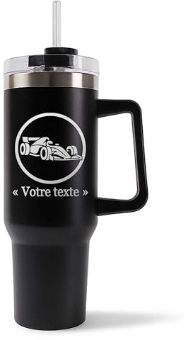 Mug Isotherme 1,2L - Activité avec Prénom Personnalisable – Bouteille avec Anse, Paille et Couvercle – Sport Passion Idée Cadeau Personnalisé Gourde (Noir, Formule 1)
