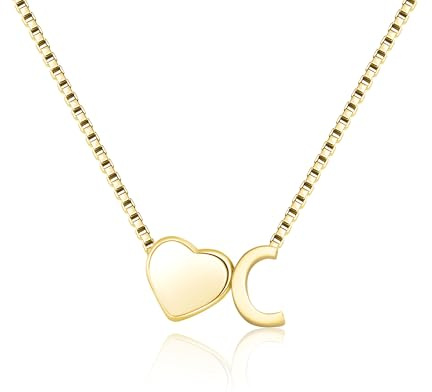 RMMD Gold Initial Necklace for Women Girls - 18K Gold Plated Personalised Heart Letter C Initial Necklace Gifts for Women Gold Jewellery Jewelry Birthday Mothers Day Gifts for Mom Grandma