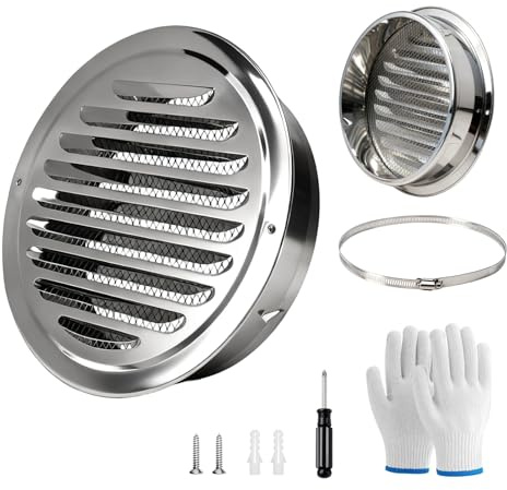 AWBEOT Rejilla Ventilacion Redonda 200mm Rejillas de Ventilacion Acero Inoxidable Rejilla Campana Extractora con Red para Insectos para Cocina Horno Autocaravanas