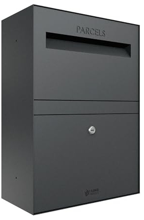 iLoveParcels Buzón Exterior para Paquetes Mediano con Cerradura – Acceso Frontal y Ranura para Cartas – Acero Galvanizado Resistente a la Intemperie Antracita – Rome