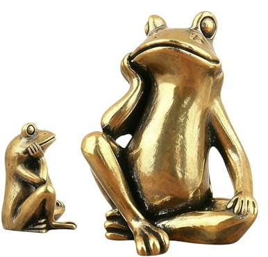 Retro Brass Meditation Frog Figurines, Cross-Legged Thinking Pose, Home & Office Decor Collectible Sculptures, Unique Art Gift for Zen Enthusiasts & Decor Lovers