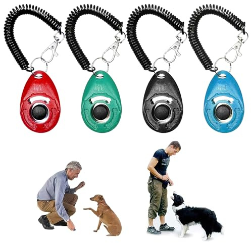 Genérico - Juego de 4 clickers para perros, con correa elástica y botón grande, para mascotas, clicker, profesional, para perros y caballos