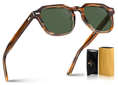 CARFIA Polarised Mens Sunglasses UV400 Protection Square Shades CA5405 | Retro Acetate Tortoiseshell Frame for Outdoor Driving Fishing, Vintage Design, Anti-glare, Durability, Anti-sweat