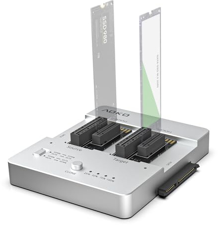 AOKO Docking station per dischi rigidi NVMe e SATA SSD/HDD, dual-bay 10Gbps NVMe SSD Cloner e lettore di dischi rigidi M.2, supporta M.2 PCIe/SATA, mSATA e HDD da 2,5/3,5 con 16 modalità di