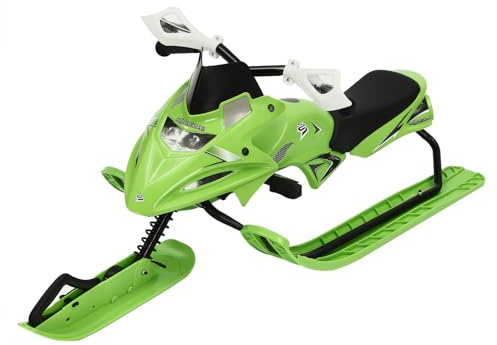 Schlitten Erwachsene, Schlitten mit Lenkrad Lenkschlitten mit 2 Fußbremsen Automatisches Zugseil & Lenkrad & Stoßdämpfer für Kinder und Erwachsene, Max. Belastung 80 kg (Green)
