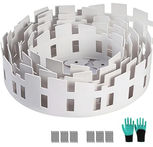 Bordure Jardin extérieur 15M Flexible, Bordure de Jardin en Plastique avec 90 Piquets d'ancrage & Gants, Bordurette de Pelouse Bordure de Gazon, Hauteur 10CM, Blanc