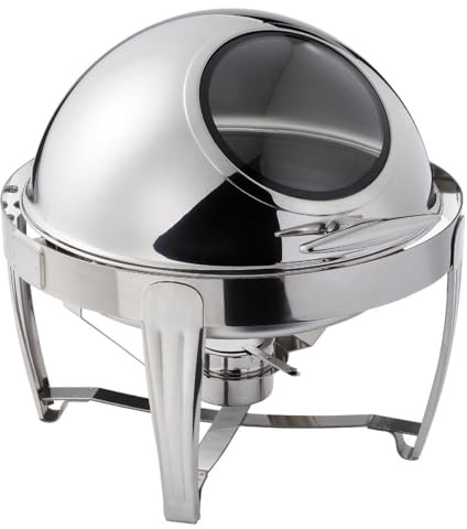 FSE 6 Quart Glass Roll Top Chafing Dish, Stainless Steel Round Chafer