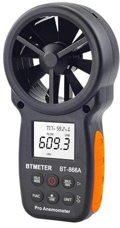 MONIZMVC BT-866A Digital Anemometer Handheld CFM Meter with USB Connect Air Flow Meter Measure Wind Temperature/Speed Wind chill CFM