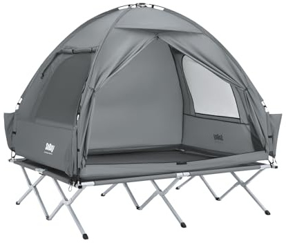SoBuy Feldbett mit Zelt Grau 4in1 Zelt auf Stelzen mit Rolltasche Wasserdichtes Campingbett Outdoor Campingliege Familienzelt ohne Matratze Angelzelt Grau