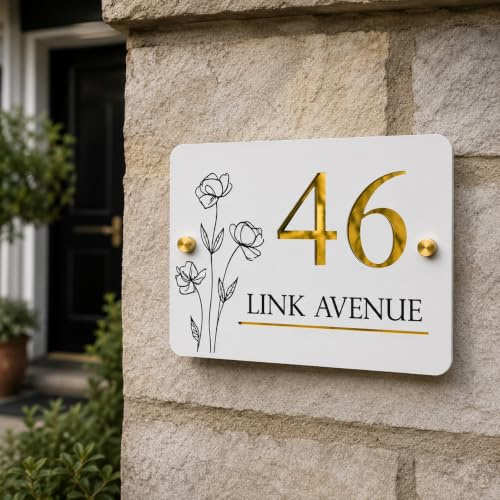 Señal de número de casa personalizable, placa de dirección acrílica personalizada (blanco)