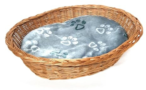 Tigana Weidenkorb mit Zopfrand Hundekorb aus Vollweide in Natur 70 cm (+ Kissen)