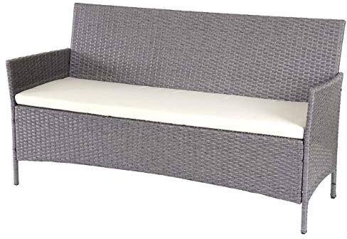 Mendler 3-Sitzer Sitzbank Halden - grau, Kissen Creme | Gartenbank, Poly-Rattan