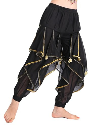 Baisdan Harem Pants Belly Dance Costume India Arab Dancing Tribal Wavy Pants Trousers Black