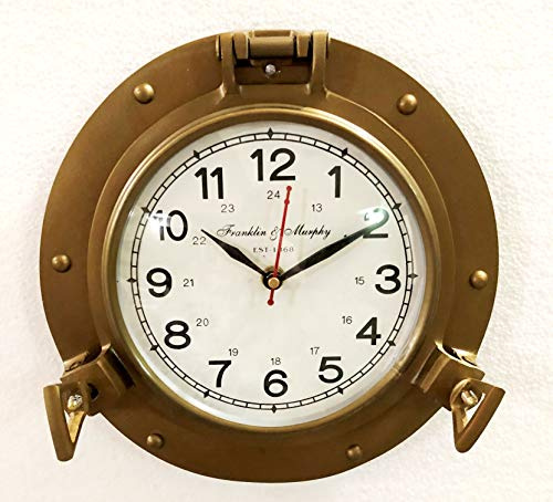 Antique Marine Brass Ship Porthole Clock 22.86 cm Nautical Wall Clock Home Decor