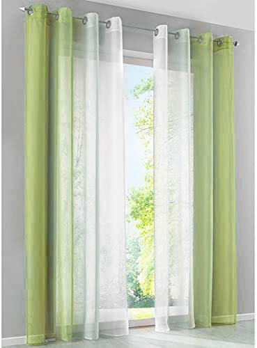 SIMPVALE Gardinen mit Ösen Farbverlauf 2er Set, Vorhang Transparent für Wohnzimmer Kinderzimmer Mädchenzimmer, Lichtdurchlässig Ösenschals Voile Weiß Grüne Breite 140 Höhe 245 pro Stück