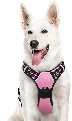 Eagloo Hundegeschirr Grosse Hunde, Anti Zieh Verstellbare mit 2 Clips | Anti Würg, Weich gepolstert, Reflektierend, Sichere Schnallen und Einfacher Haltegriff für Spaziergänge, XL, Rosa