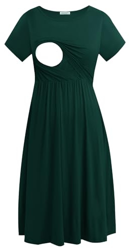 Smallshow kvinnors kortärmade Casual mamma sjuksköterska klänning för amning Deep Green Large
