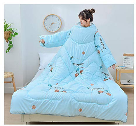 HOXMOMA Kinderdecke mit Ärmeln, tragbare Lazy-Steppdecke mit Reißverschluss, Warmer Schlafsack aus Baumwolle, verdickte Cape-Steppdecke, winddichter Umhang für das Büro zu Hause,c