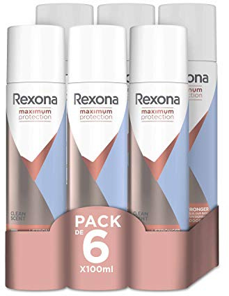 Rexona Maximum Protection Spray Antiperspirant för kvinnor, Clean Scent deodorant, spray, 100 ml, 6-pack