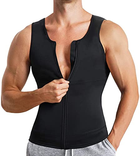 Gotoly Canotta a Compressione da Uomo Canottiera Snellente Modellante Dimagrante Girovita Canotta Maglietta con Cerniera (Nero, XXL)