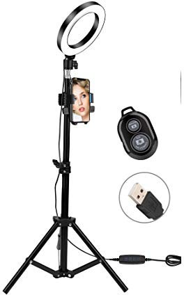 Ringleuchte Licht Set 6 Selfie LED Ringlicht mit Stativständer + Telefonhalter für YouTube Makeup,Foto Video Ringlicht Kit Selfie Ringleuchte mit 3 Farbe und 10 Helligkeitsstufen