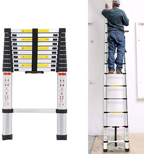 Escalera telescópica de 3,2 m/10,5 pies sola escalera recta Inicio Proyecto plegable portátil de aleación de aluminio engrosada casa/biblioteca/escalera de ingeniería