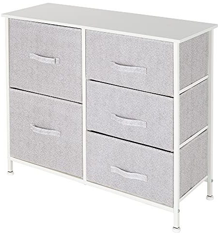 ML Design Kommode aus Stoff mit 5 Schubladen, 80x30x70 cm Weiß, Metall-Regal/MDF-Platte, Schubladenschrank Schrank Kleideraufbewahrung Sideboards Schubladenbox für Wohnzimmer, Schlafzimmer und Flur