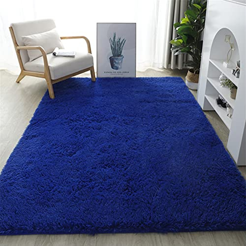 Lifup Alfombra Pelo Largo Mullidas Suaves, Alfombrilla Rectángulo Antideslizante para Salon Dormitorio Azul Real 120 x 200 cm
