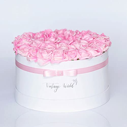 Vintage World Infinity New York Handgemachte Rosenbox, 35 Rosen, Geschenkidee, lange haltbar, rosa