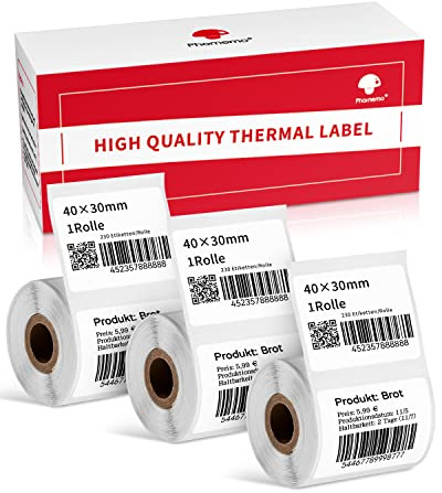 Phomemo Etiquetas Autoadhesiva Multifuncional Para Código De Barras Compatible Con M220 M250 M221 M120 M150 M108 M110 M421, Nombre, Precio, Dirección, etc. 40x30mm, 230 Etiquetas/Rollo, 3 Rollos