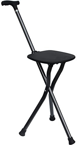 Generic Bastone Con Seggiolino Invalidità Soccorso Medico Pieghevole Tripode A Base Larga Alluminio Sedia Bastone Bastone Tripode E Sedile Per Bastone Ultraleggero Anziani,Nero,90cm/35inch