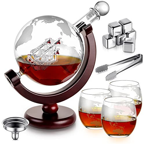 Carafe Whisky 900 Ml,Coffret Cadeau Homme,Coffret Whisky Dont 3 Verre à Whisky+6 Pierre à Whisky