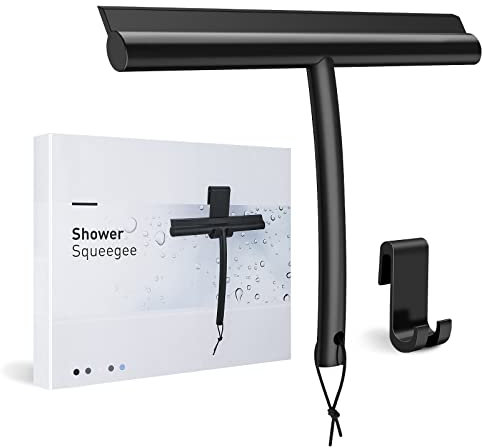 Tergivetro per Doccia in Silicone, Tergicristallo Doccia con Gancio e Cordino in Silicone, senza Foratura, 23,5cm Larghezza Nero Tergivetro per Finestre Doccia Vetri Specchi Vetri Auto Piastrelle