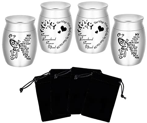 Urnas pequeñas para Cenizas – Juego de 4 Mini urnas de Aluminio de 4 cm de Alto, para Cenizas de Humanos y Mascotas, para Guardar Cenizas