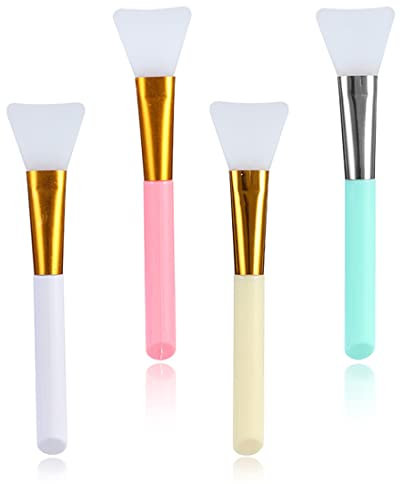 4 Pièces Pinceau silicone masque visage, Pinceau visage, Pinceau pour masque visage, Pinceau masque, Pinceau masque visage, Pinceau silicone, Pour Visage et Corps(Blanc/Rose/Jaune/Vert)