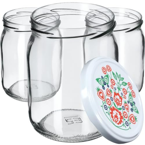 KADAX 8er Set Einmachgläser 540ml TO82 Folklore, Sturzgläser Mason Jar mit Schraubdeckel, Luftdichte Twist-off Gläser, Meal Prep, Overnight Oats, Sauerteig