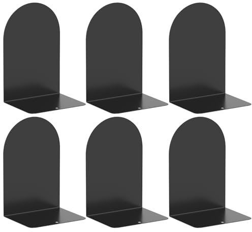 ALOTCHE Bookend 6 Pieces, Metal Round Bookends for Shelves, Book Ends to Hold Books for Desk, Book Stopper for Home Office