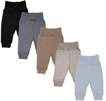 MEA BABY unisex babybyxor i 100% bomull, 5-pack pumpbyxor för pojkar och flickor, slip-on byxor med dragkedja (98, pojkar 4)