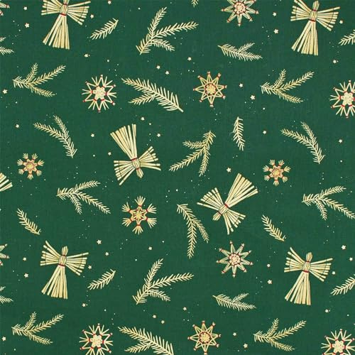 Baumwollstoff Strohengel, Weihnachten | ab 50cm x 135cm (dunkelgrün) | Dekostoff - Weihnachtsstoff