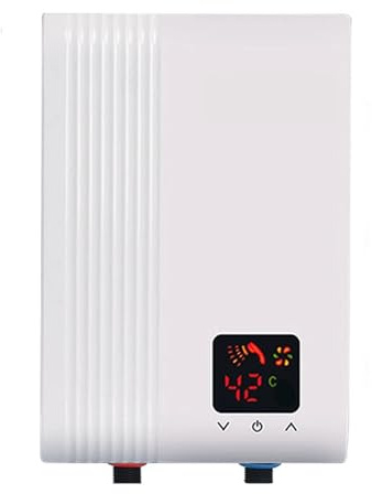 Billg Chauffe Eau Électrique 5.5KW Chauffe Eau Instantané Électrique Affichage Numérique Chauffe-Eau Instantané 29 * 6 * 20cm Mini Chauffe Eau Convient Aux Salles de Bains, Hôtels, Camping-Cars