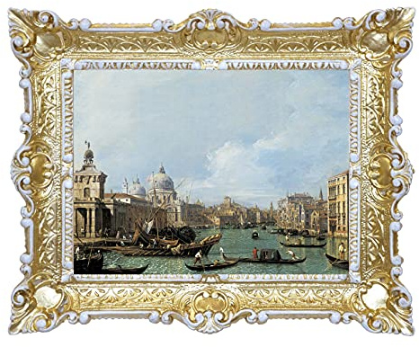 LIGUORO SHOP Großes Canaletto Bild von Canaletto, Reproduktion, gedruckt auf Papier, Leinenoptik, mit Barockrahmen, 55 x 45 cm (Gold/Weiß)