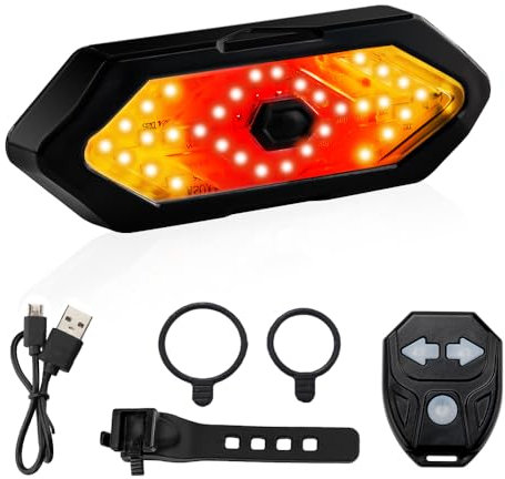 Teguangmei Bike Tail Light with Turn Signal, 5 Modes USB Rechargeable Rear Bike Lights Wireless Remote Control, Waterproof Bike Taillights with Bike Horn for Bicycle Motorcycle Scooter