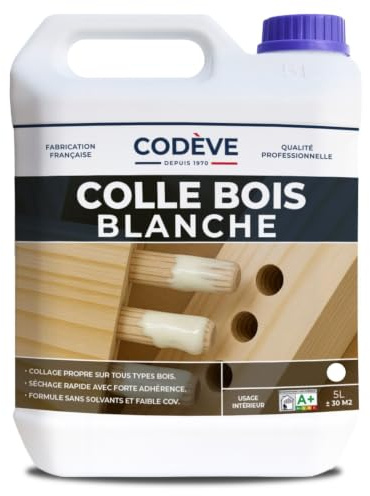 Colle Blanche - Codeve Bois - 20L - Intérieur - Pour L'assemblage Sous Abri De Votre Bois Européen, Tropical Ou Exotique.