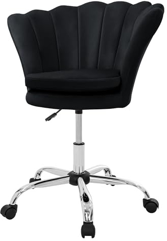ML-Design Bürostuhl Schwarz aus Samt, Schminktisch Stuhl mit Muschel-Rückenlehne, Drehstuhl mit Rollen, Schreibtischstuhl höhenverstellbar, Polstersessel für Schlafzimmer, Homeoffice Stuhl ergonomisch