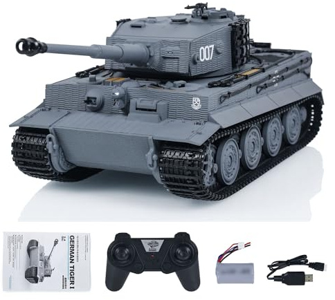 Wheelfun Taigen 1/24 Carro armato radiocomandato Tiger I RC, combattimento a infrarossi, carri armati militari, telaio finale con rinculo, LED flash, grigio