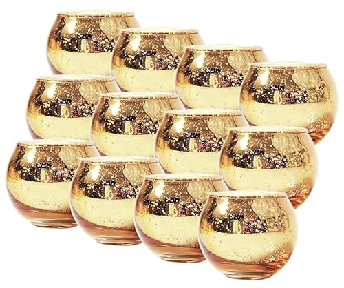 Oriental riverkit 12 Stück Goldene Teelichthalter, Runde Kerzenhalter Glas
