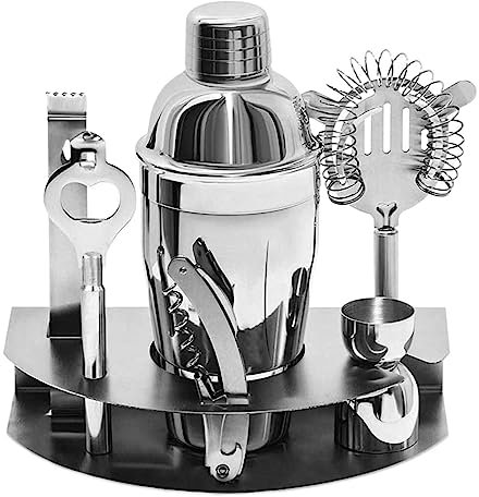 Juego de Cocktail Shaker Juego De Coctelera De Acero Inoxidable De 7 Piezas con Juego De Vino Stroage Rack para Bar Home Coctelera Profesional Herramientas